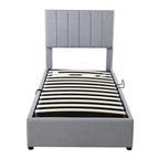 Letto imbottito beige/grigio con contenitore idraulico – Piazza singola/Matrimoniale, 2 persone