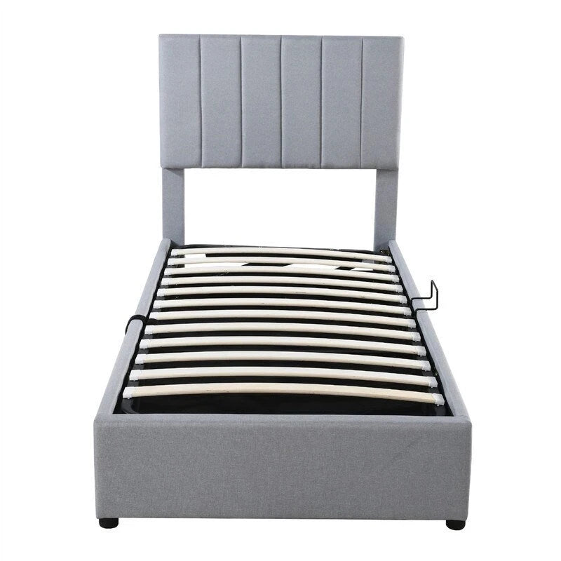 Letto imbottito beige/grigio con contenitore idraulico – Piazza singola/Matrimoniale, 2 persone