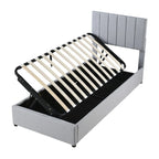 Letto imbottito beige/grigio con contenitore idraulico – Piazza singola/Matrimoniale, 2 persone