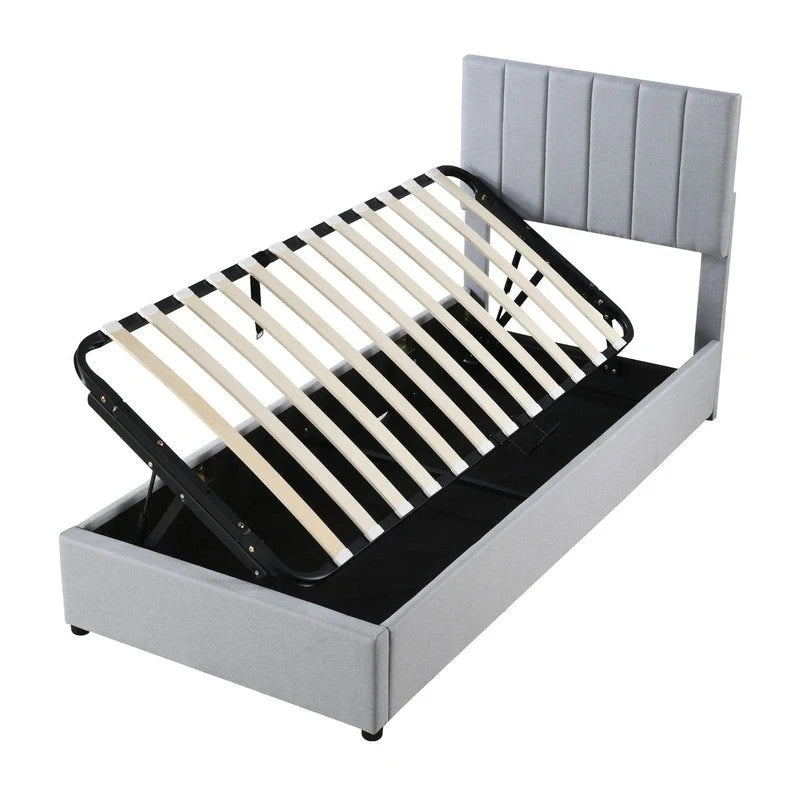 Letto imbottito beige/grigio con contenitore idraulico – Piazza singola/Matrimoniale, 2 persone