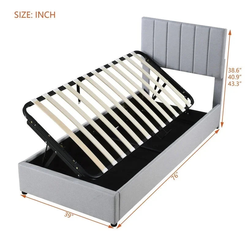 Letto imbottito beige/grigio con contenitore idraulico – Piazza singola/Matrimoniale, 2 persone