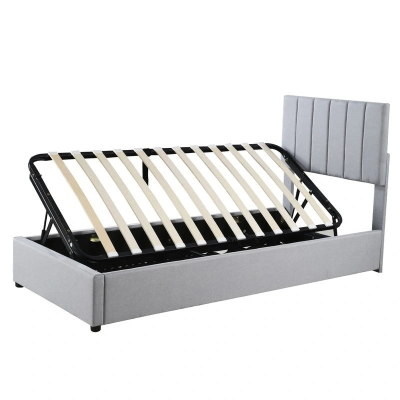 Letto imbottito beige/grigio con contenitore idraulico – Piazza singola/Matrimoniale, 2 persone
