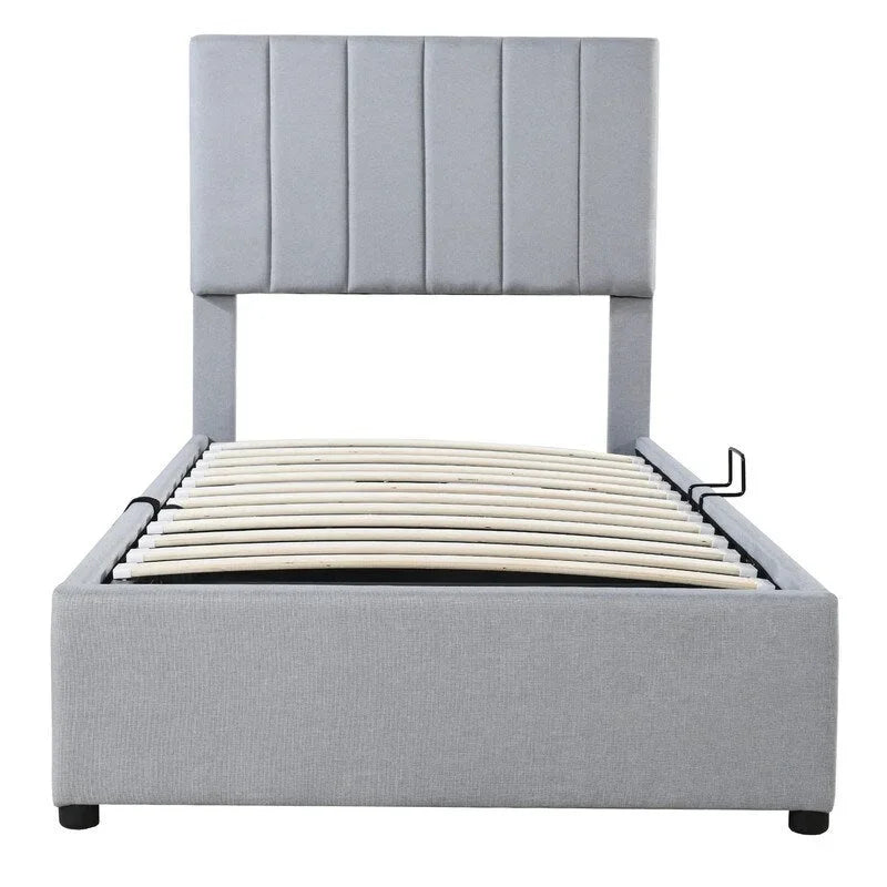 Letto imbottito beige/grigio con contenitore idraulico – Piazza singola/Matrimoniale, 2 persone