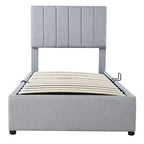 Letto imbottito beige/grigio con contenitore idraulico – Piazza singola/Matrimoniale, 2 persone