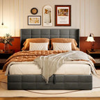 Struttura letto contenitore con testiera ad ali, beige/grigio – Matrimoniale alla francese/matrimoniale, 2 persone