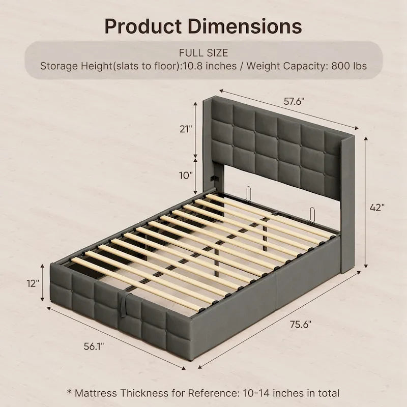 Struttura letto contenitore con testiera ad ali, beige/grigio – Matrimoniale alla francese/matrimoniale, 2 persone