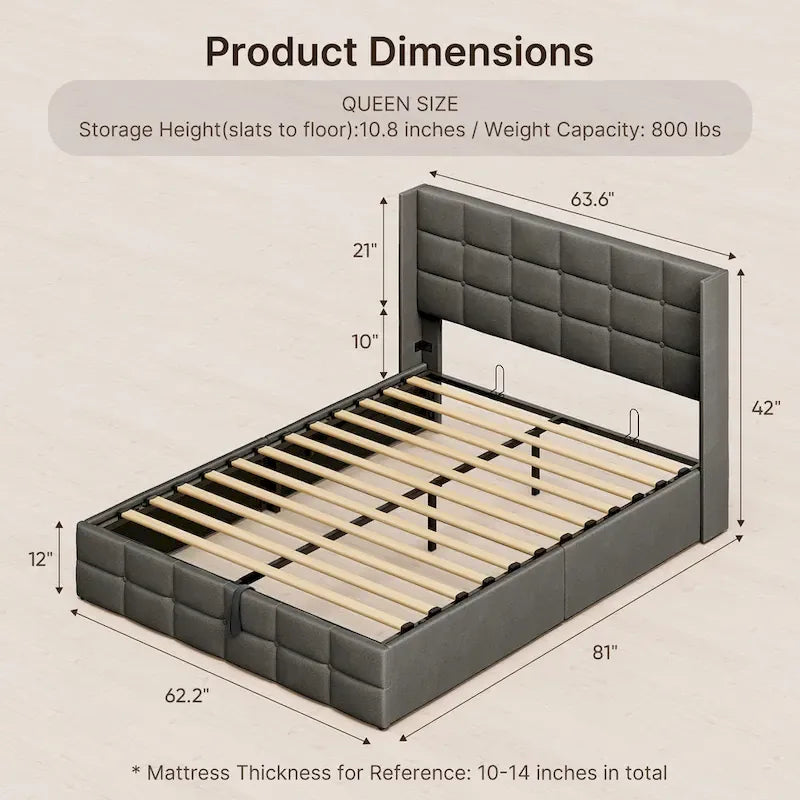 Struttura letto contenitore con testiera ad ali, beige/grigio – Matrimoniale alla francese/matrimoniale, 2 persone