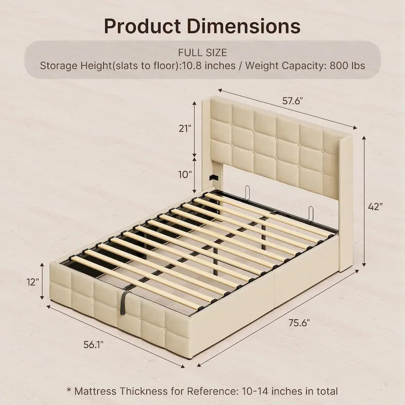 Struttura letto contenitore con testiera ad ali, beige/grigio – Matrimoniale alla francese/matrimoniale, 2 persone