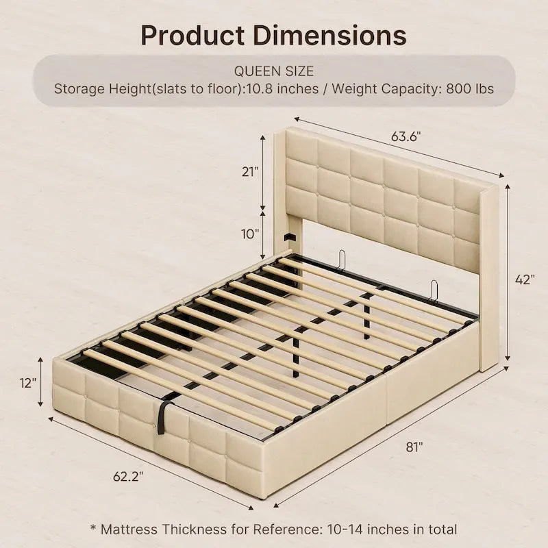 Struttura letto contenitore con testiera ad ali, beige/grigio – Matrimoniale alla francese/matrimoniale, 2 persone