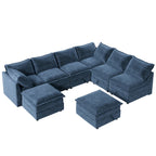 Divano sezionale modulare da 8 pezzi blu/grigio/beige con contenitore, cuscini a doppio strato