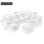 Divano sezionale modulare da 8 pezzi blu/grigio/beige con contenitore, cuscini a doppio strato