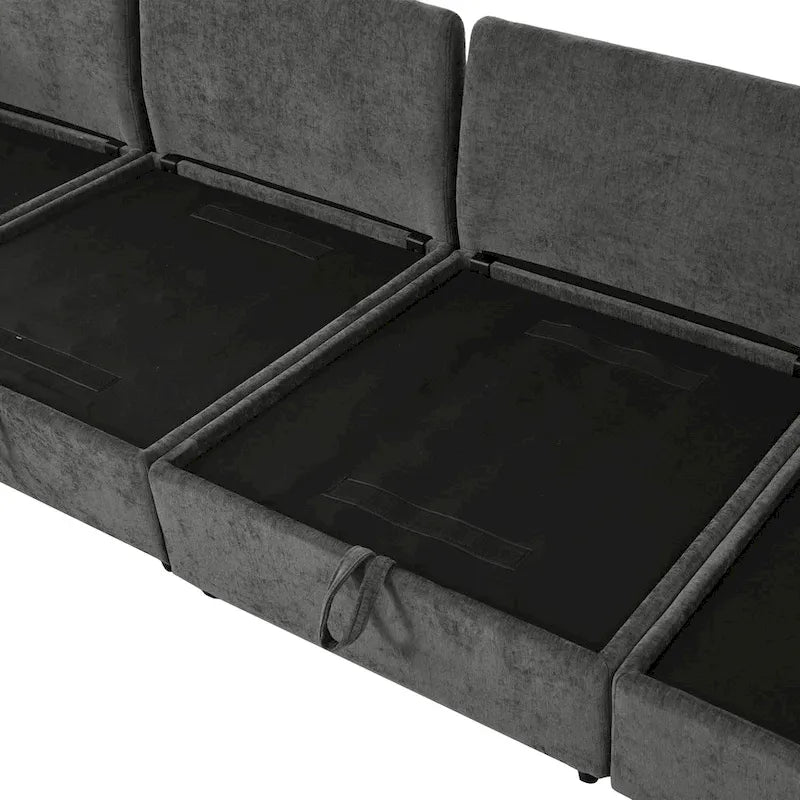 Divano sezionale modulare da 8 pezzi blu/grigio/beige con contenitore, cuscini a doppio strato