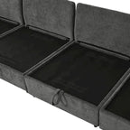 Divano sezionale modulare da 8 pezzi blu/grigio/beige con contenitore, cuscini a doppio strato