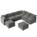 Divano sezionale modulare da 8 pezzi blu/grigio/beige con contenitore, cuscini a doppio strato