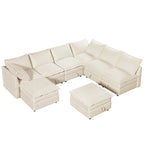 Divano sezionale modulare da 8 pezzi blu/grigio/beige con contenitore, cuscini a doppio strato