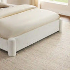 Struttura letto a piattaforma imbottita in bouclé color crema con testiera ampia, Queen, 1 posto