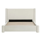 Struttura letto a piattaforma imbottita in bouclé color crema con testiera ampia, Queen, 1 posto