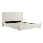Struttura letto a piattaforma imbottita in bouclé color crema con testiera ampia, Queen, 1 posto