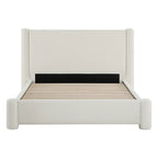 Struttura letto a piattaforma imbottita in bouclé color crema con testiera ampia, Queen, 1 posto