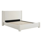 Struttura letto a piattaforma imbottita in bouclé color crema con testiera ampia, Queen, 1 posto
