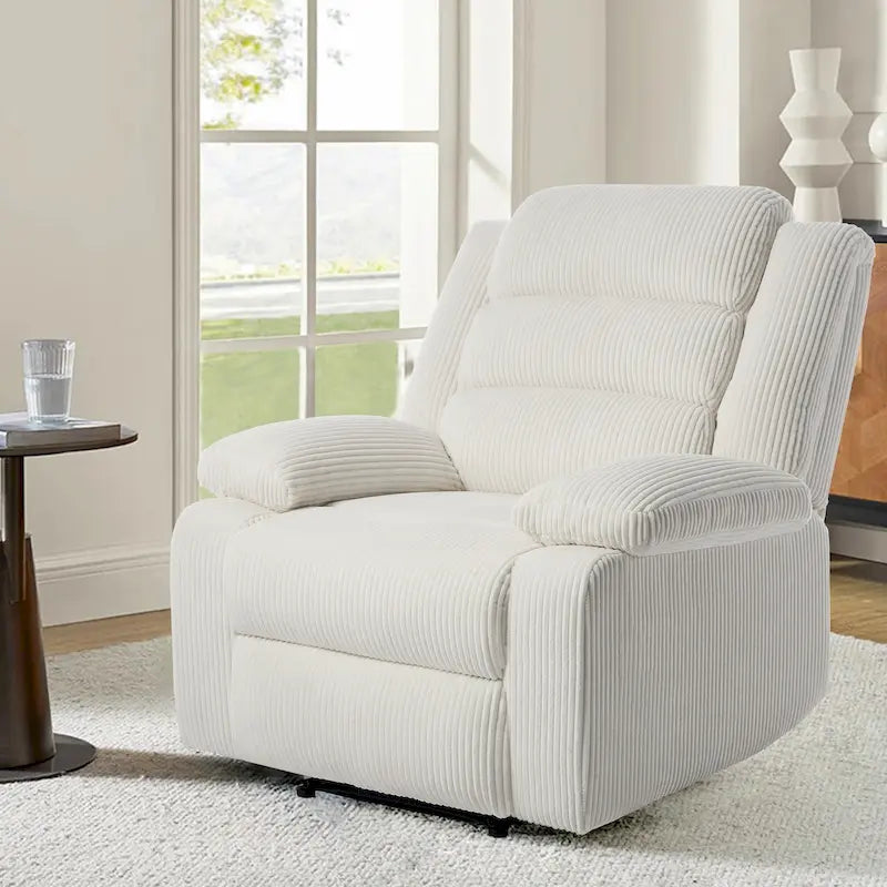 Poltrona reclinabile monoposto in velluto a coste grigio scuro/beige/verde-grigio/avena con poggiapiedi