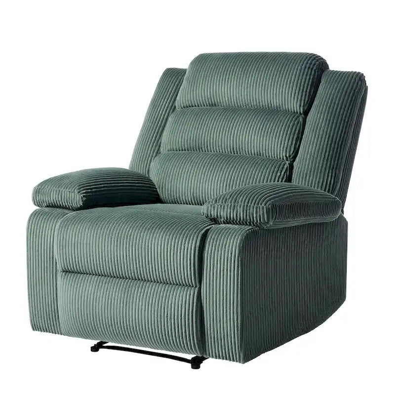 Poltrona reclinabile monoposto in velluto a coste grigio scuro/beige/verde-grigio/avena con poggiapiedi