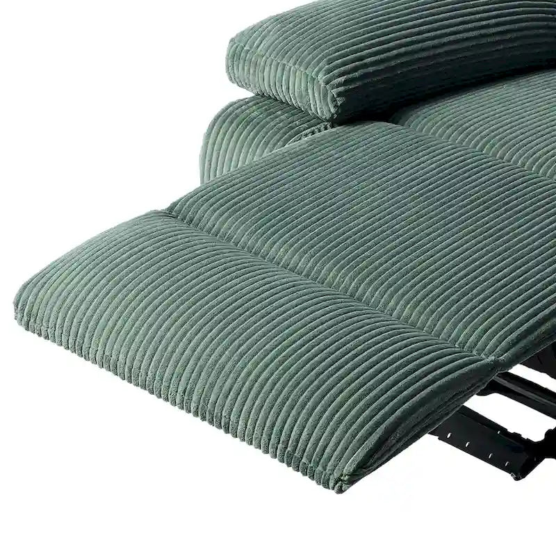 Poltrona reclinabile monoposto in velluto a coste grigio scuro/beige/verde-grigio/avena con poggiapiedi