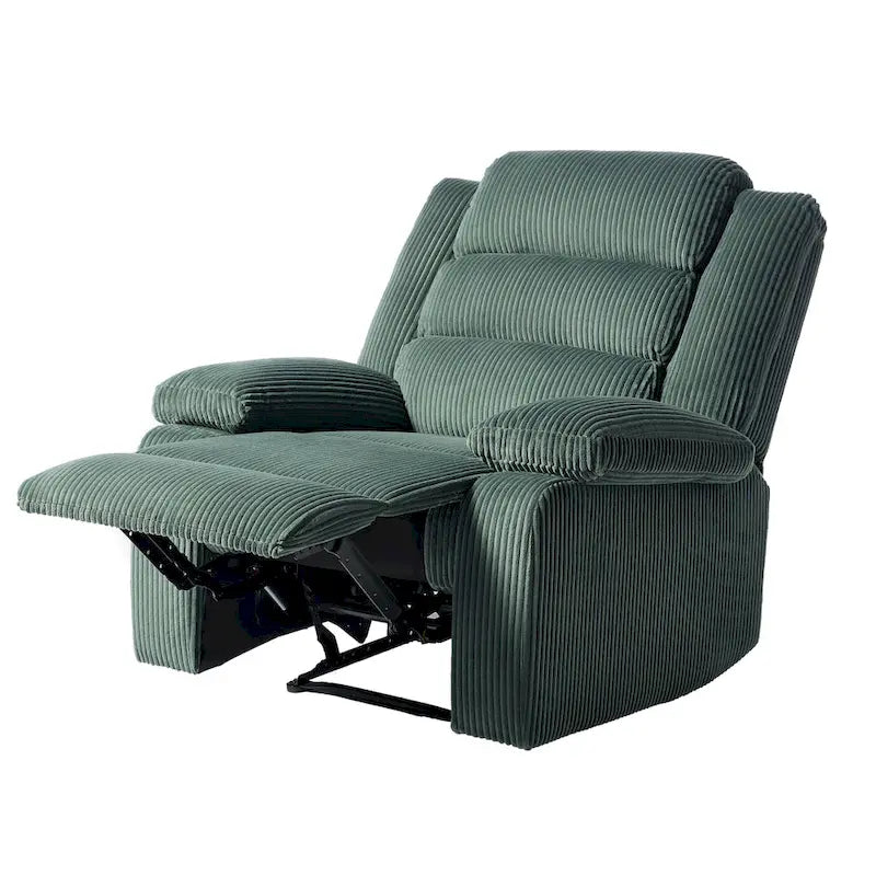 Poltrona reclinabile monoposto in velluto a coste grigio scuro/beige/verde-grigio/avena con poggiapiedi