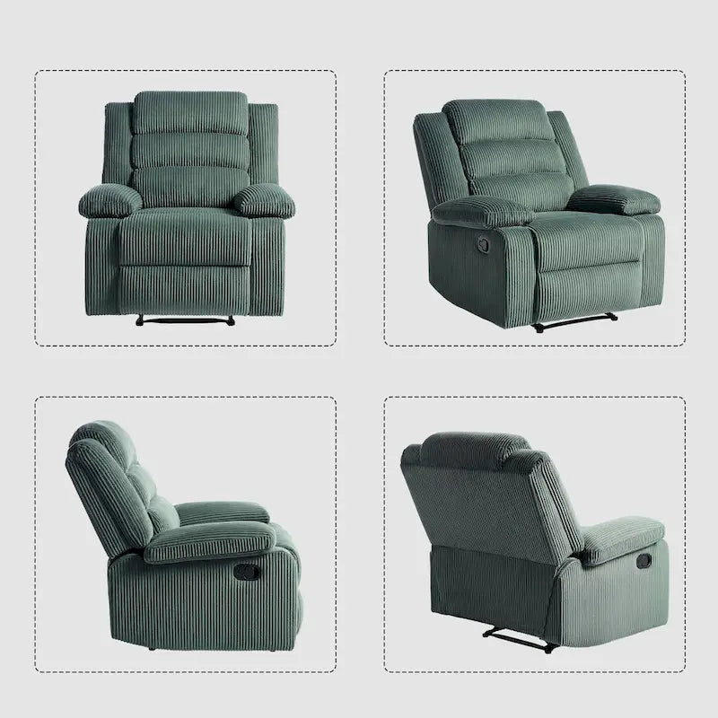 Poltrona reclinabile monoposto in velluto a coste grigio scuro/beige/verde-grigio/avena con poggiapiedi