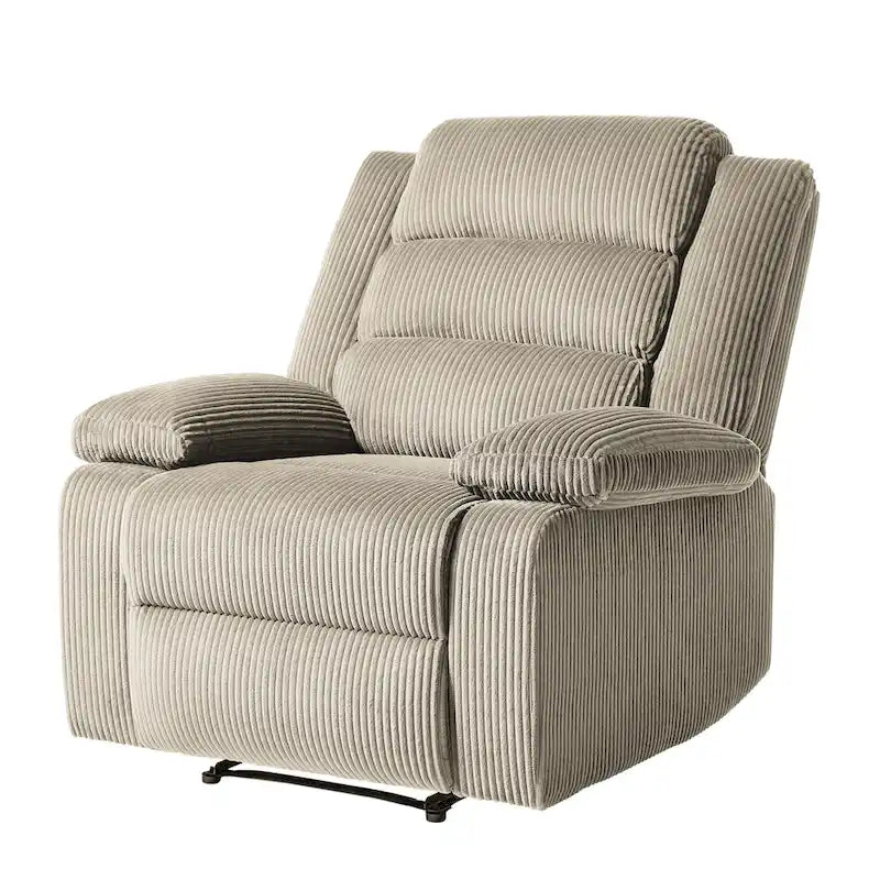 Poltrona reclinabile monoposto in velluto a coste grigio scuro/beige/verde-grigio/avena con poggiapiedi