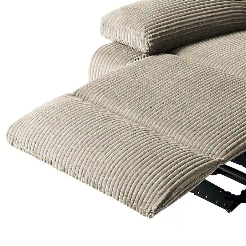 Poltrona reclinabile monoposto in velluto a coste grigio scuro/beige/verde-grigio/avena con poggiapiedi