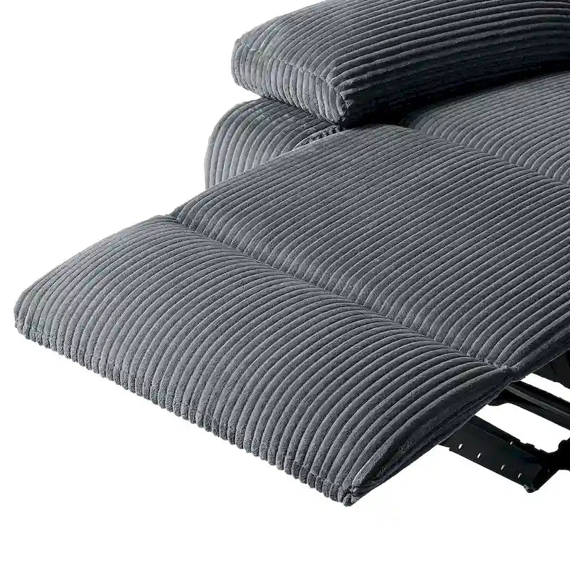 Poltrona reclinabile monoposto in velluto a coste grigio scuro/beige/verde-grigio/avena con poggiapiedi