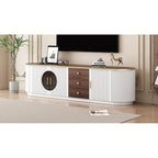 Mobile TV moderno bianco/nero per TV fino a 80", assemblaggio per 2 persone, 3 cassetti e 2 armadietti