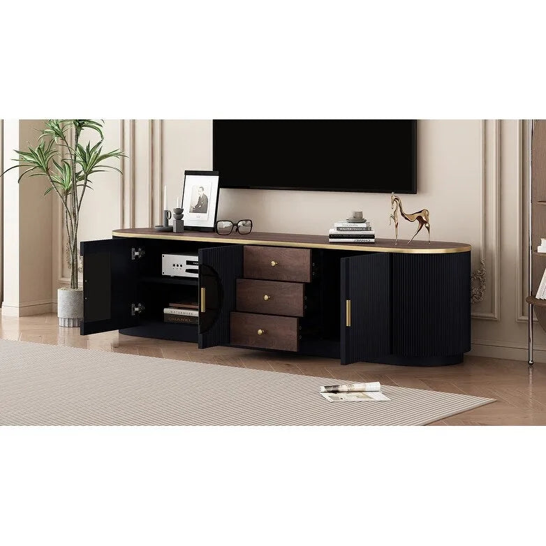 Mobile TV moderno bianco/nero per TV fino a 80", assemblaggio per 2 persone, 3 cassetti e 2 armadietti