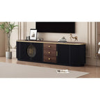 Mobile TV moderno bianco/nero per TV fino a 80", assemblaggio per 2 persone, 3 cassetti e 2 armadietti