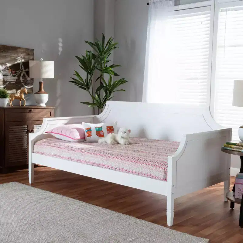 Daybed in Legno Mariana Doppio Bianco - Baxton Studio: Struttura Tradizionale in MDF e Legno di Gomma, Finitura Verniciata, Supporto Rinforzato