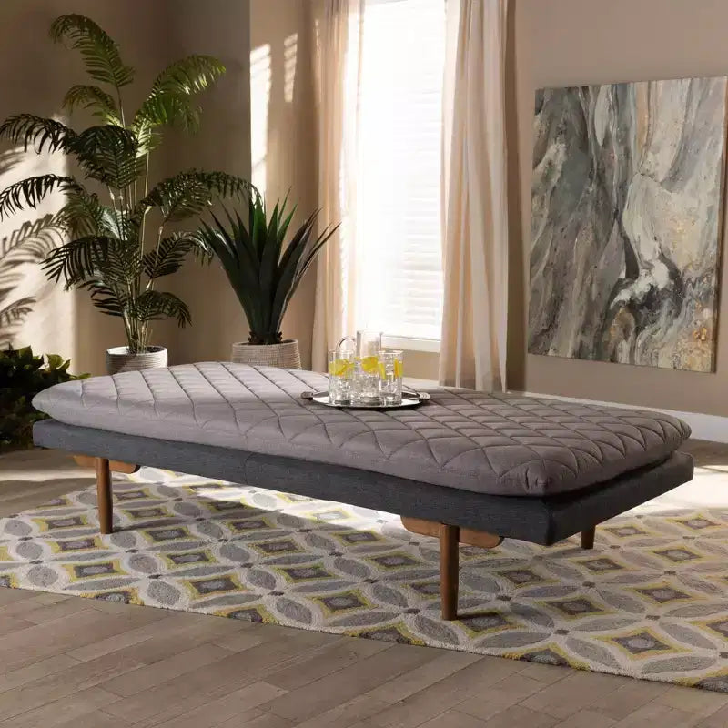 Twin Two Marit Tone Lettino da Giorno Imbottito in Legno Grigio/Noce - Baxton Studio: Senza Letto Estraibile, Design Salvaspazio