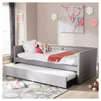Baxton Studio Twin Raymond Divano letto moderno e contemporaneo in tessuto con borchie e letto estraibile per ospiti grigio: struttura in legno di gomma