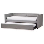 Baxton Studio Twin Raymond Divano letto moderno e contemporaneo in tessuto con borchie e letto estraibile per ospiti grigio: struttura in legno di gomma