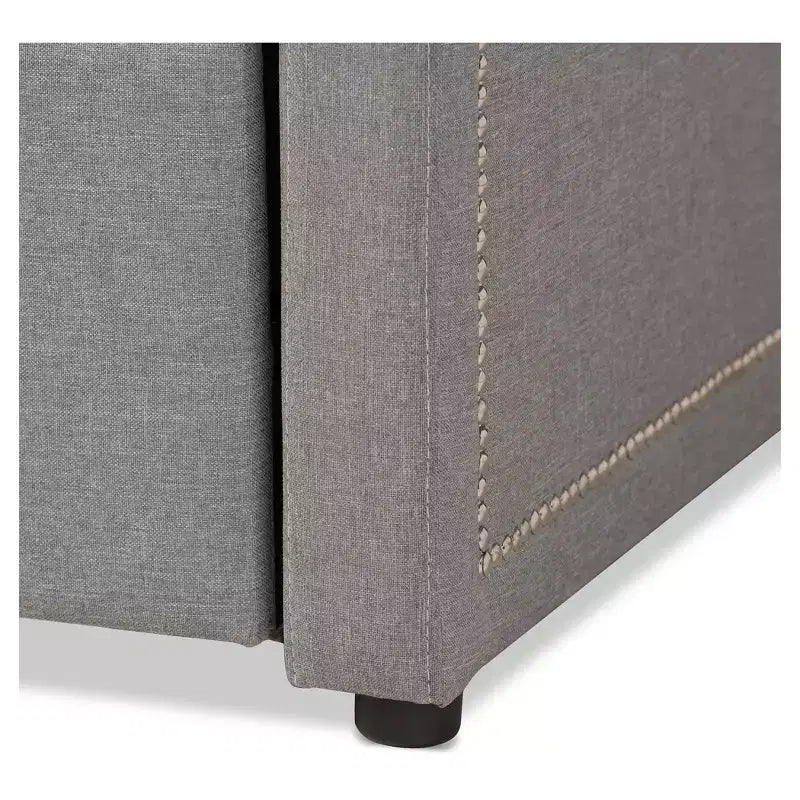 Baxton Studio Twin Raymond Divano letto moderno e contemporaneo in tessuto con borchie e letto estraibile per ospiti grigio: struttura in legno di gomma