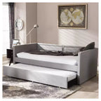Baxton Studio Twin Raymond Divano letto moderno e contemporaneo in tessuto con borchie e letto estraibile per ospiti grigio: struttura in legno di gomma