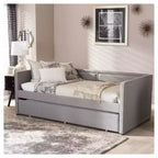 Baxton Studio Twin Raymond Divano letto moderno e contemporaneo in tessuto con borchie e letto estraibile per ospiti grigio: struttura in legno di gomma