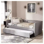 Baxton Studio Twin Raymond Divano letto moderno e contemporaneo in tessuto con borchie e letto estraibile per ospiti grigio: struttura in legno di gomma