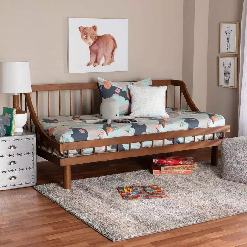 Divano letto Baxton Studio Helio in legno con struttura a giorno, marrone noce