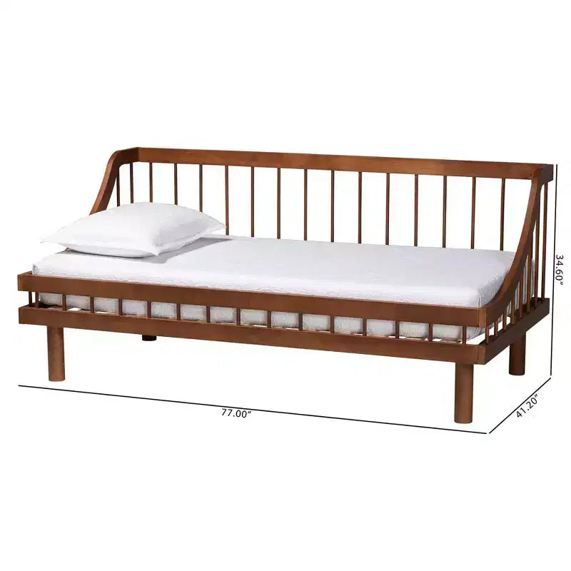 Divano letto Baxton Studio Helio in legno con struttura a giorno, marrone noce