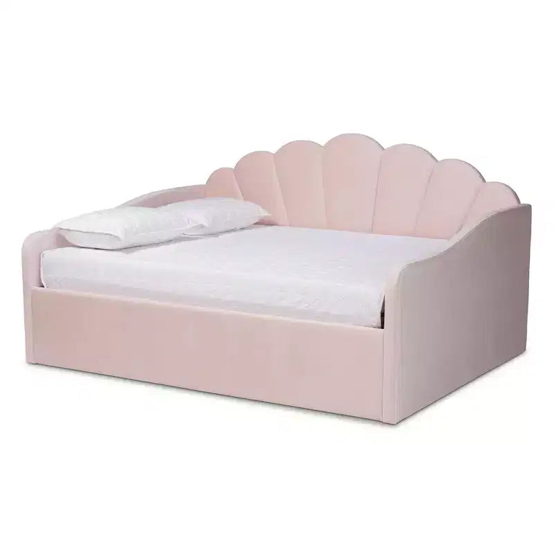 Queen Timila Velvet Fabric Upholstered Daybed Light Pink - Baxton Studio: Seashell-Inspired, No Box Spring Needed