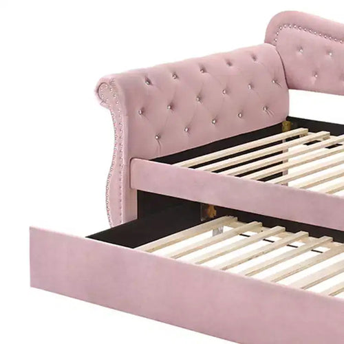 Acme Furniture Letto Adkins in Velluto Rosa Una Piazza e Mezza/Matrimoniale