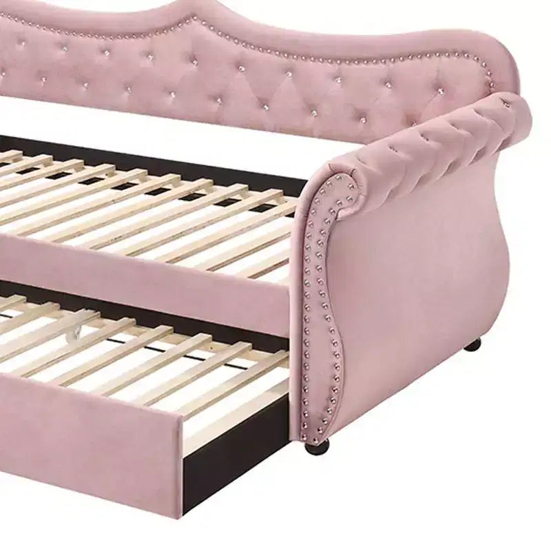 Acme Furniture Letto Adkins in Velluto Rosa Una Piazza e Mezza/Matrimoniale