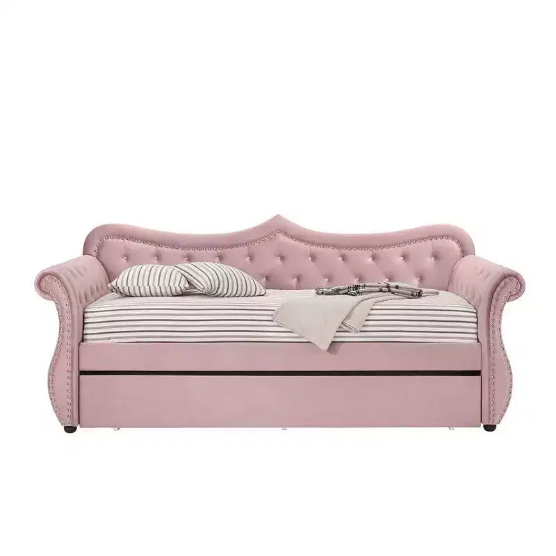 Acme Furniture Letto Adkins in Velluto Rosa Una Piazza e Mezza/Matrimoniale