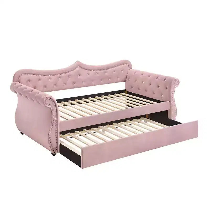 Acme Furniture Letto Adkins in Velluto Rosa Una Piazza e Mezza/Matrimoniale